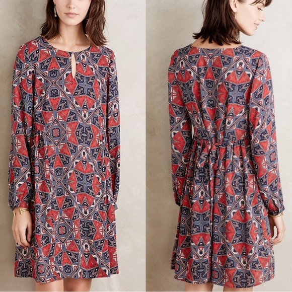 Anthropologie Paper Crown Efflorescence Swing Smock Dress Red Women’s Size PS - Picture 1 of 10